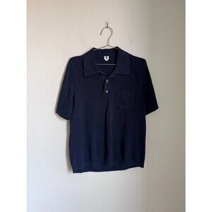 Arket Men's Knit Short-Sleeve Polo Shirt in Dark Blue (Navy) Size SMALL